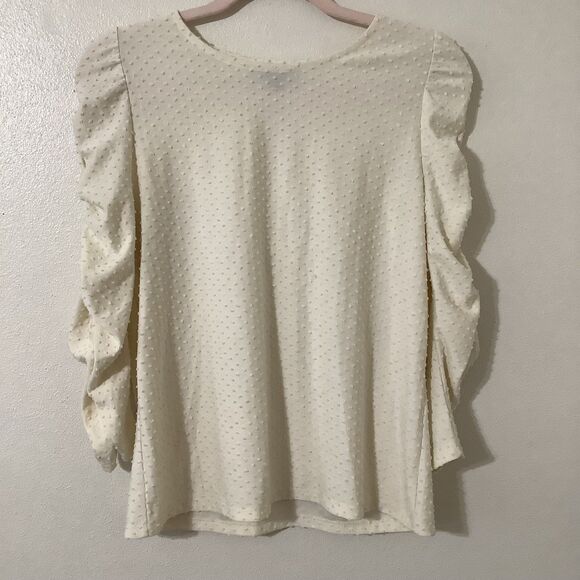 Banana Republic Off White Raised Polka Dot Preppy Minimalist Puff Sleeve Top S - Picture 1 of 8